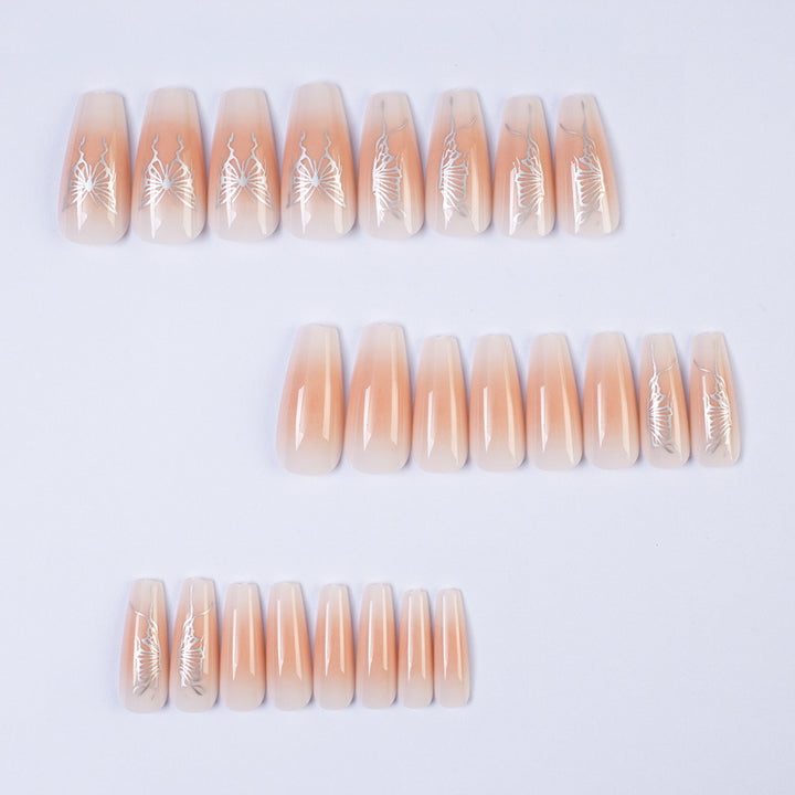Elegant Artificial Nails with Delicate Butterfly Design Bowlift