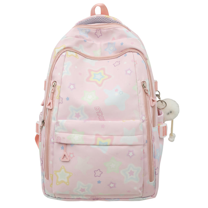 Backpack with Colorful Star Motif and Multifunctional Compartments Bowlift