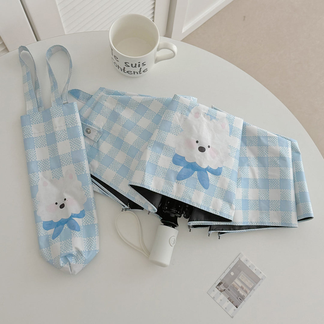 Ladies Foldable Umbrella with Playful Dog Design Bowlift
