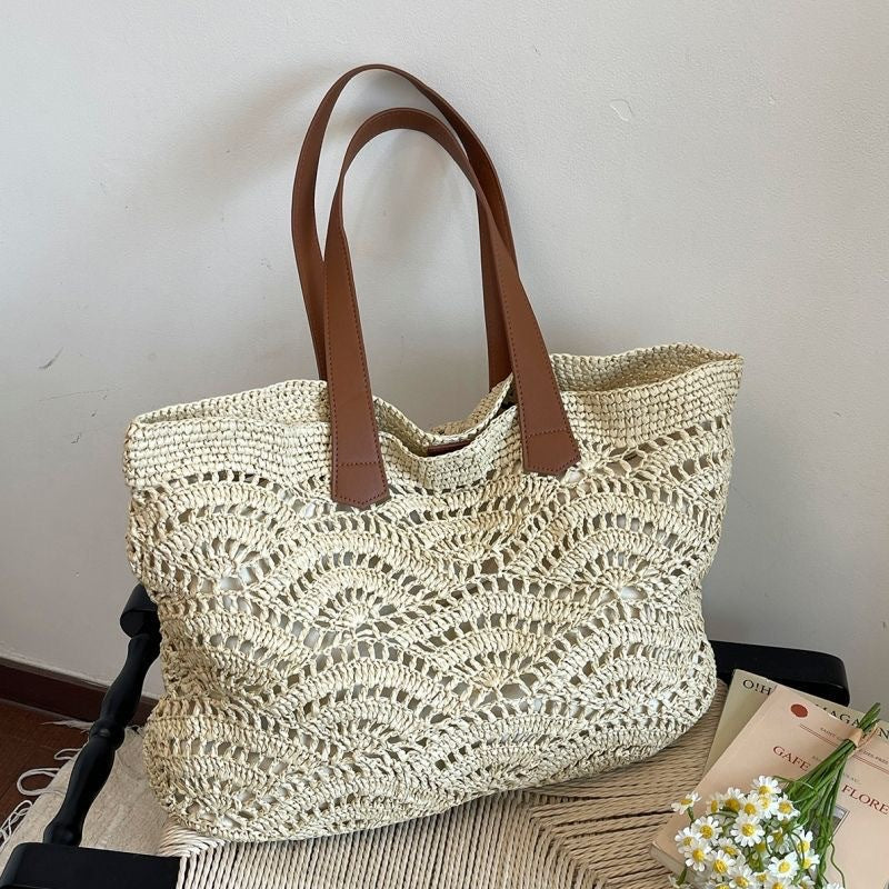 Handwoven macrame bag with leather handles Bowlift