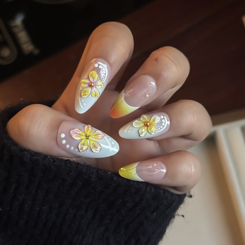 Vibrant Floral Press-On Nail Art Set Bowlift