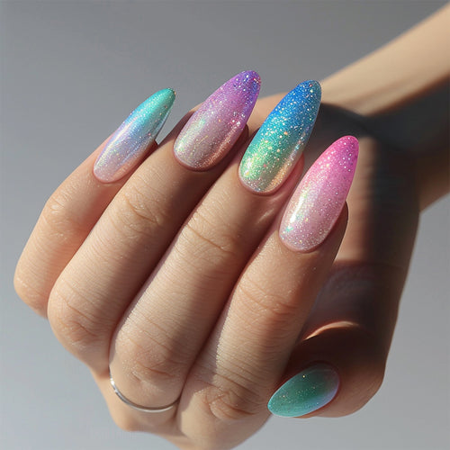 Artful Nail Extensions with Glitter Gradients Bowlift