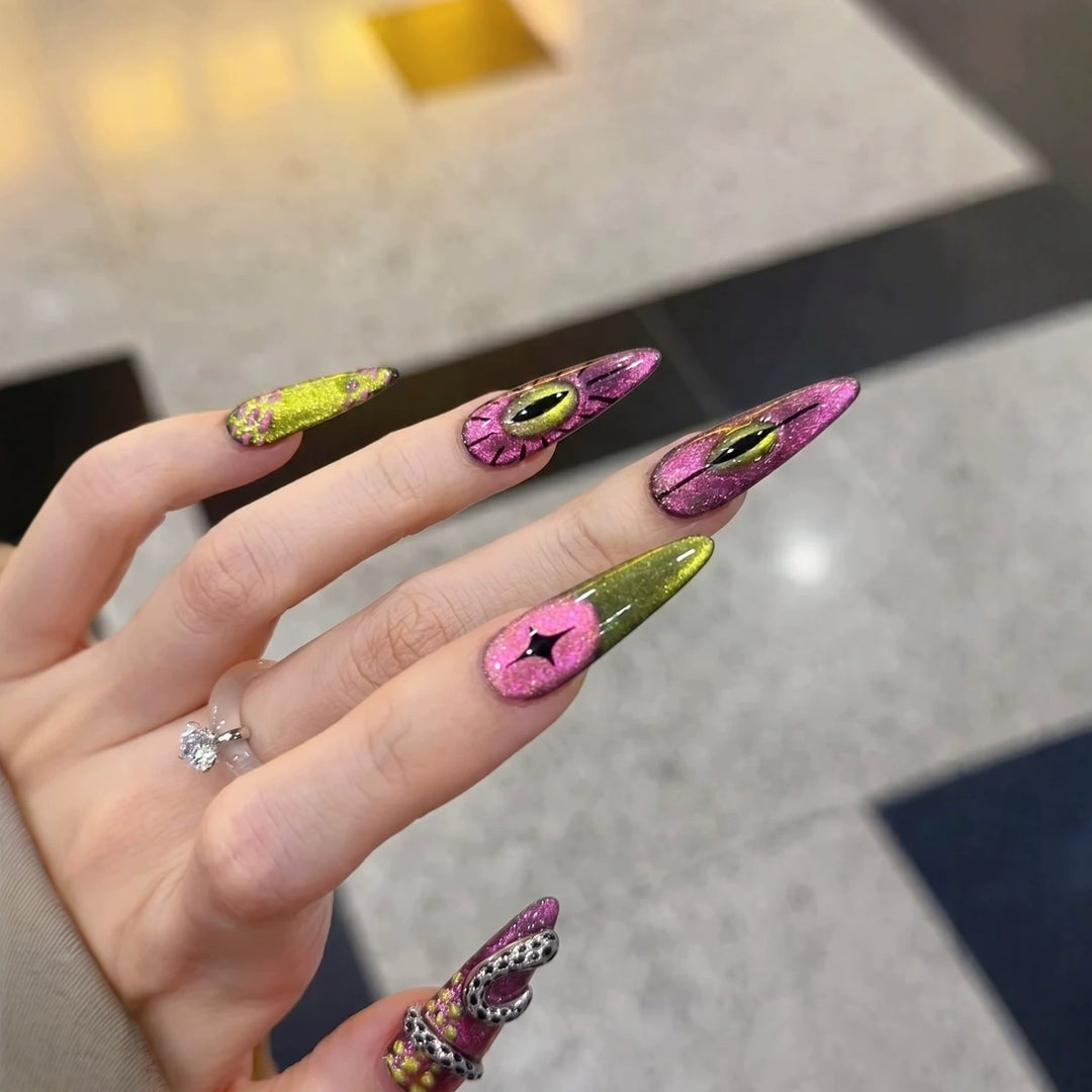 Artistic Stiletto Press-On Nail Set with Unique Graphic Design Bowlift