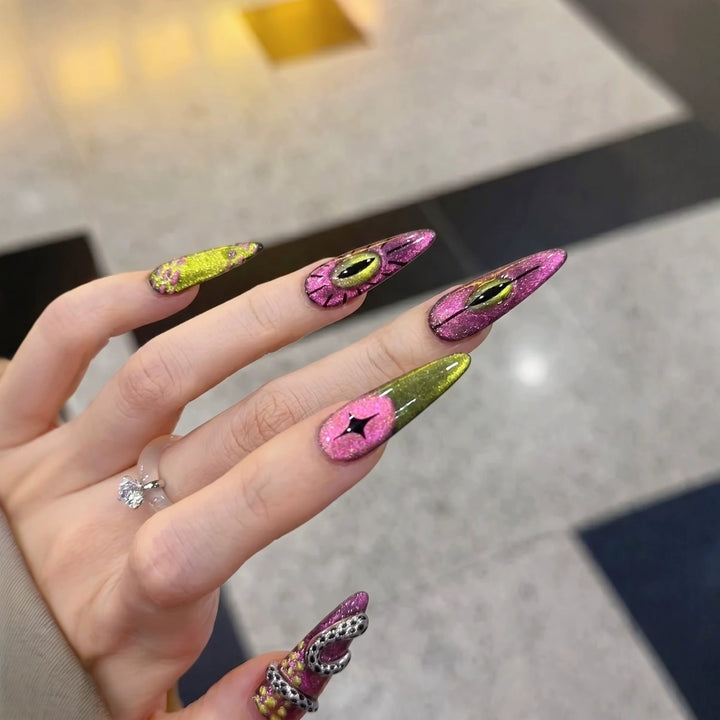 Artistic Stiletto Press-On Nail Set with Unique Graphic Design Bowlift