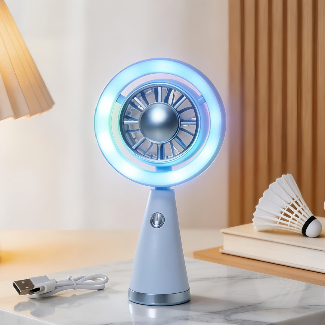 Women Portable RGB Hand Fan with USB Charging Function Bowlift