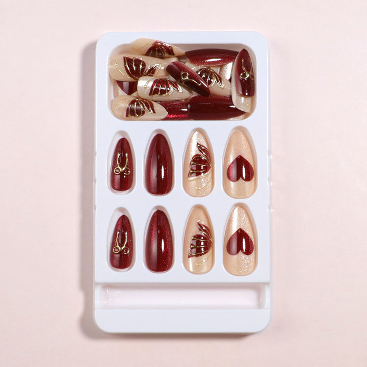 Artistic Heart-Accented Press-On Nail Set Bowlift
