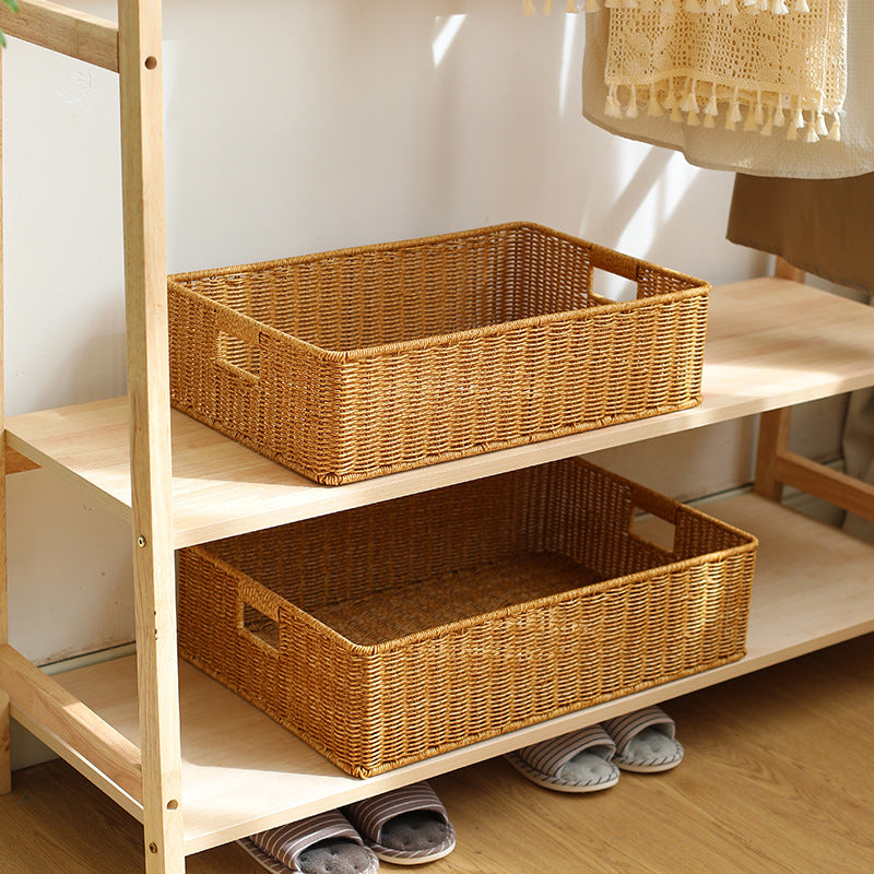 Handwoven Rectangular Storage Basket with Cut-Out Handles Bowlift