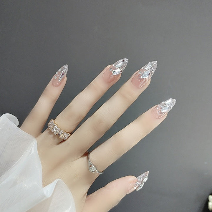 Artistic Rhinestone-Embellished Press-On Nail Set Bowlift
