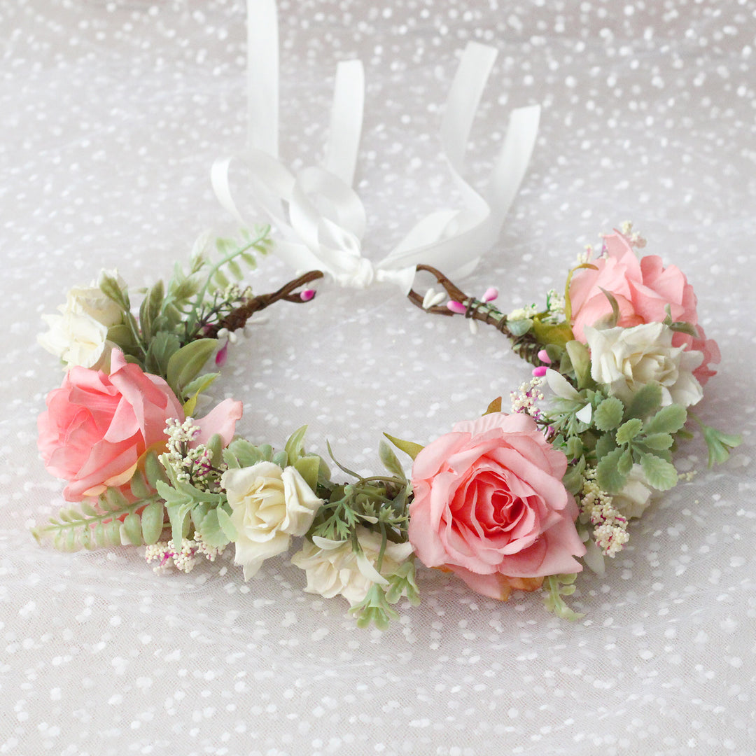 Handmade Romantic Artificial Flower Crown Headband for Bridal and Festival Bowlift