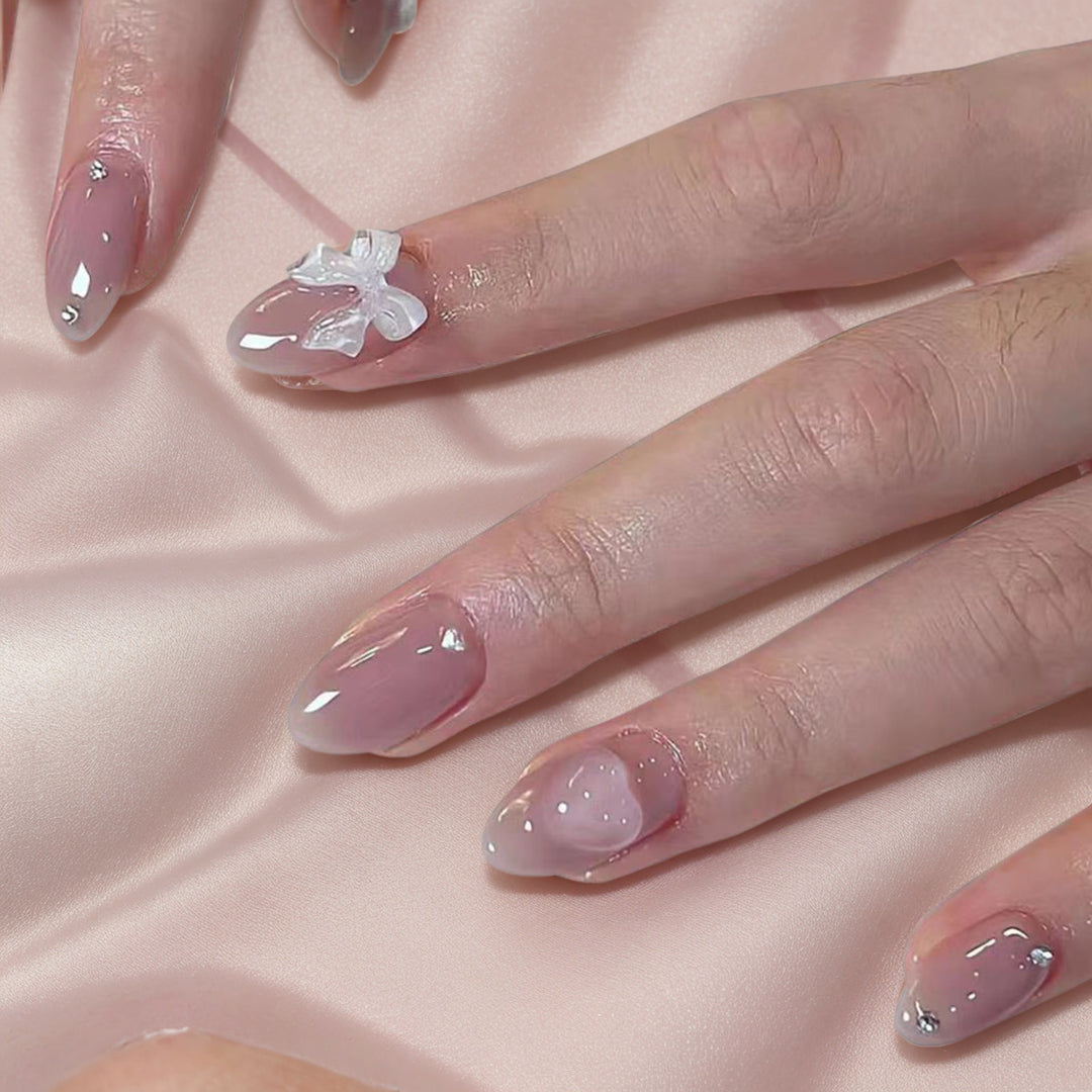 Artistic Press-On Nail Set with Elegant Bow Accents Bowlift
