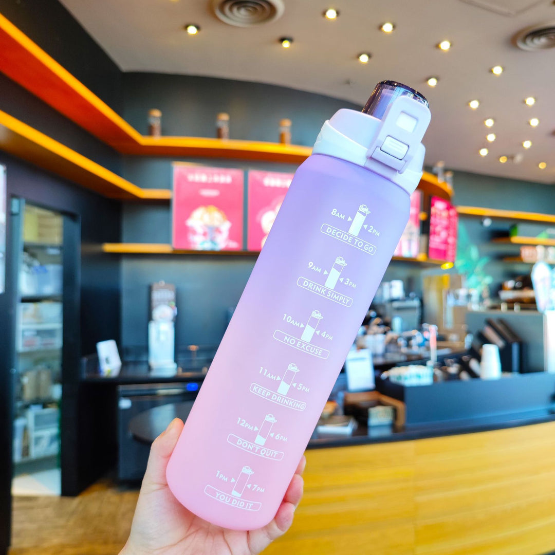 Women's Motivational Water Bottle with Unique Time Marking and Secure Closure Bowlift