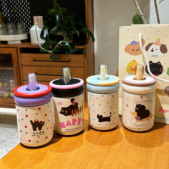 Women's Insulated Drinking Cup with Secure Flip Lid and Cute Cat Design Bowlift