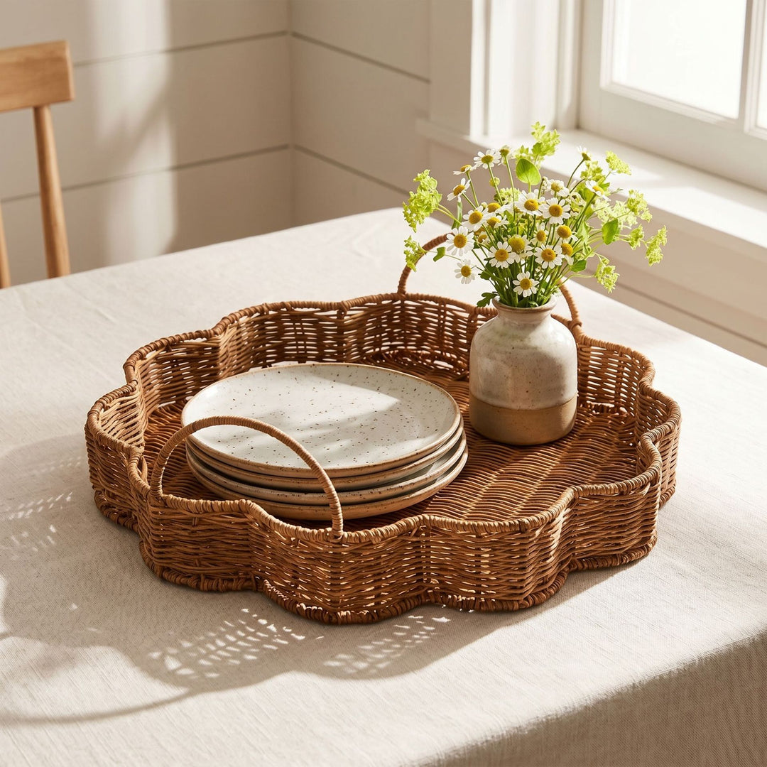 Elegant serving basket made of hand-woven natural material Bowlift