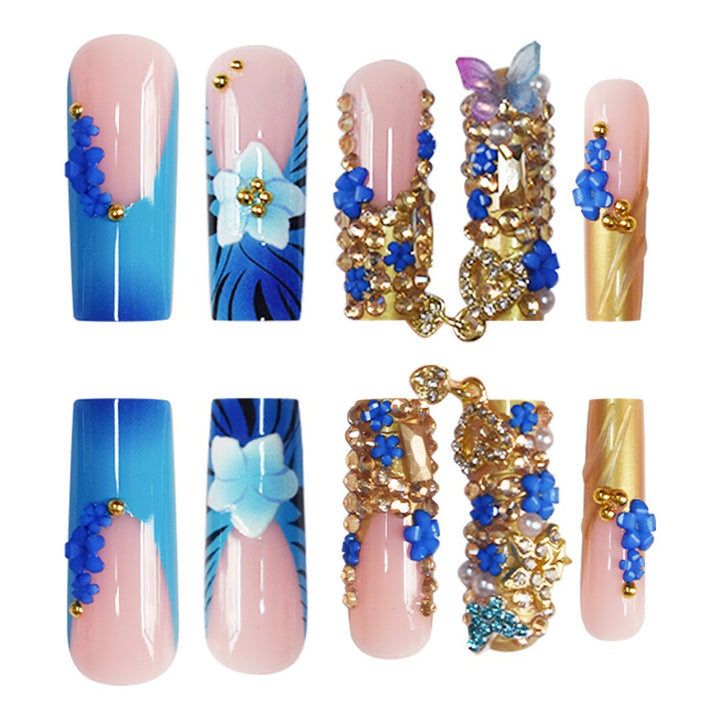 Artistic 3D Decorative Press-On Nails with Gemstone Accents Bowlift