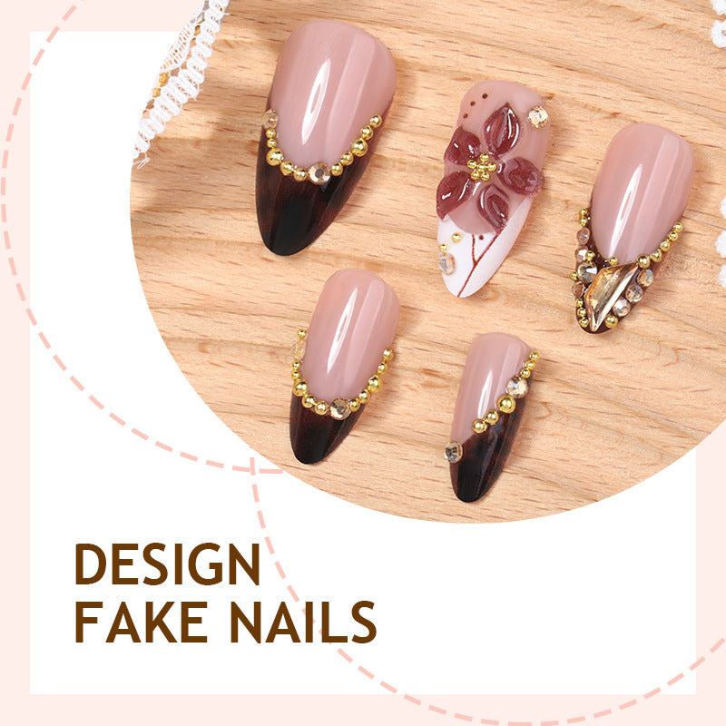 Acrylic nail set with elegant flower and glitter accent Bowlift