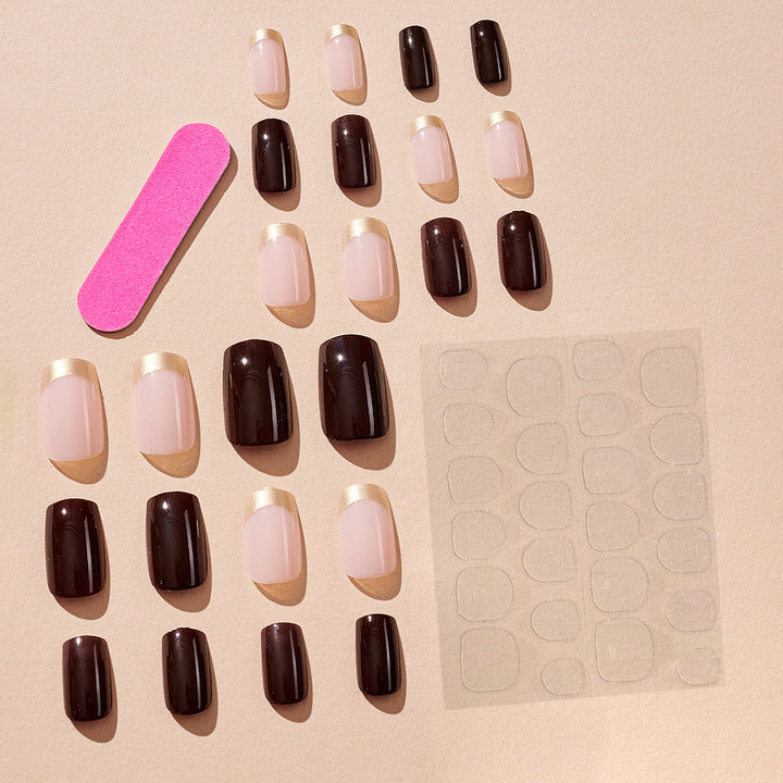 Elegant Press-On Nail Kit with Gold Tip Accents Bowlift