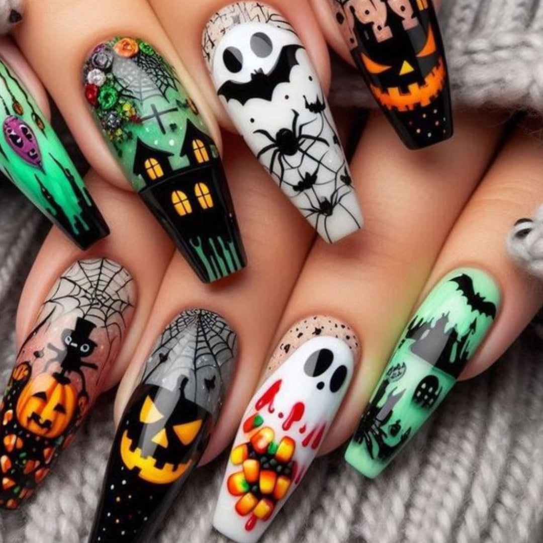 Gothic-Themed 3D Halloween Nail Art Extensions Bowlift