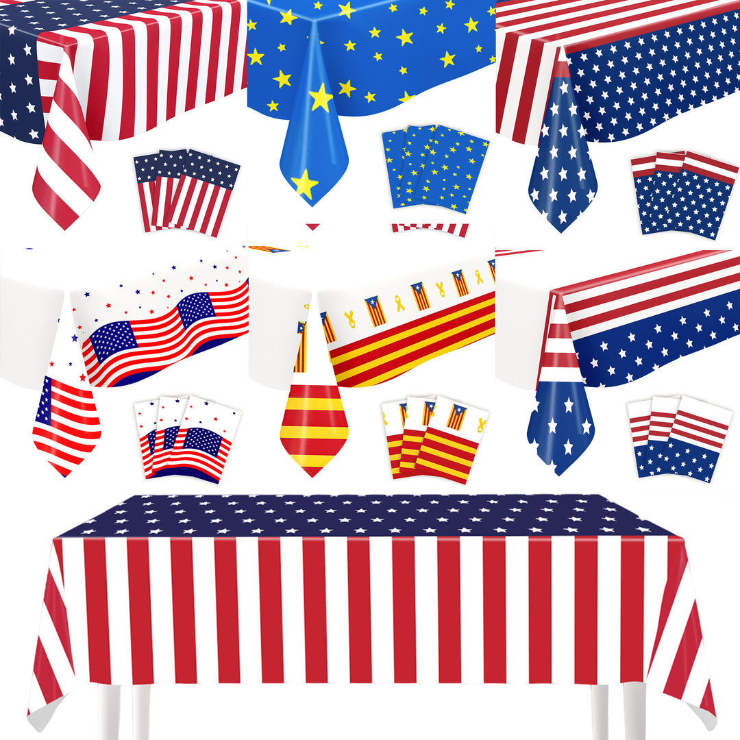 Unisex nan patriotic rectangular party tablecloth with stars and stripes waterproof disposable plastic Bowlift