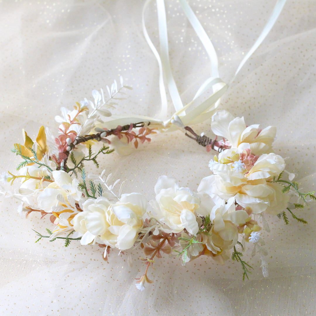 Handmade Romantic Artificial Flower Crown Headband for Bridal and Festival Bowlift