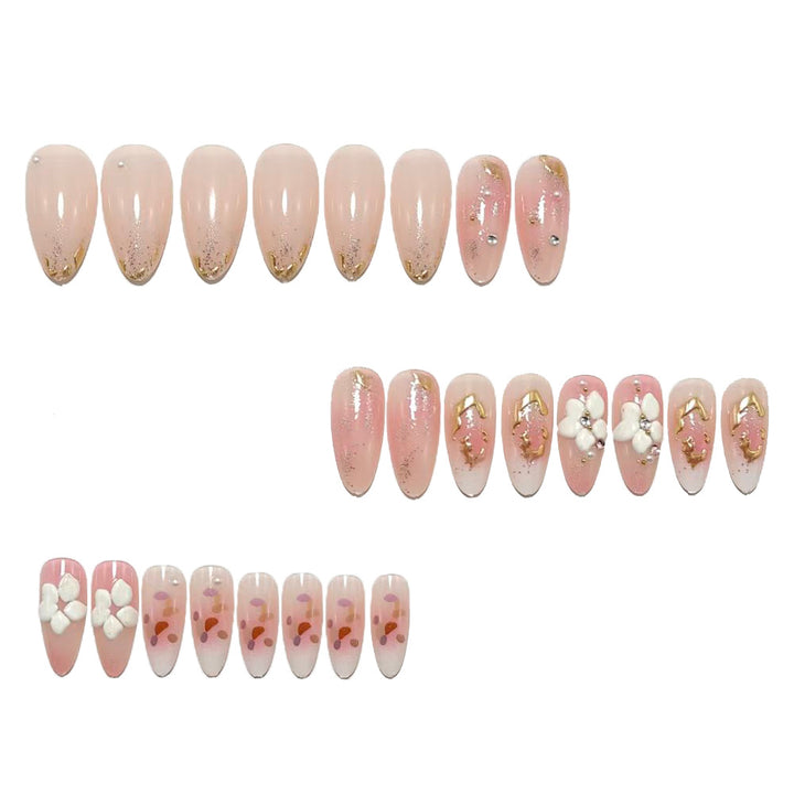 Artificial nails with delicate floral decorations and glitter effects Bowlift