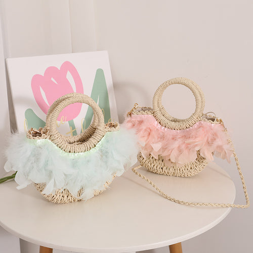 Elegant Basket Bag with Delicate Feather Details Bowlift