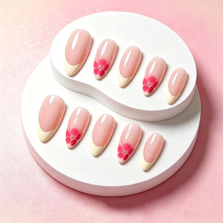 Floral-Accent French Tip Press-On Nail Set Bowlift