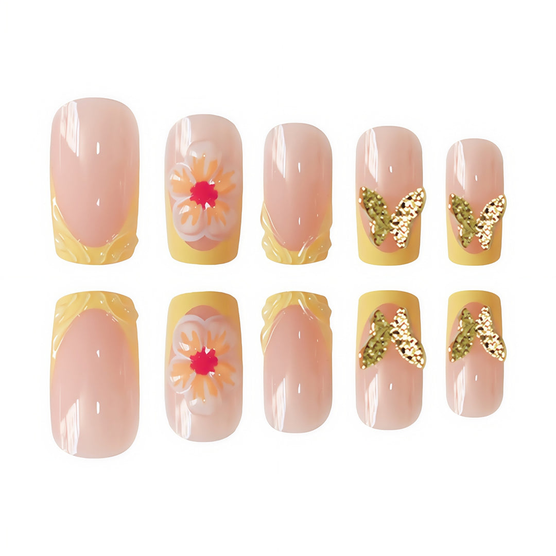 Artistic Floral Press-On Nail Design Bowlift