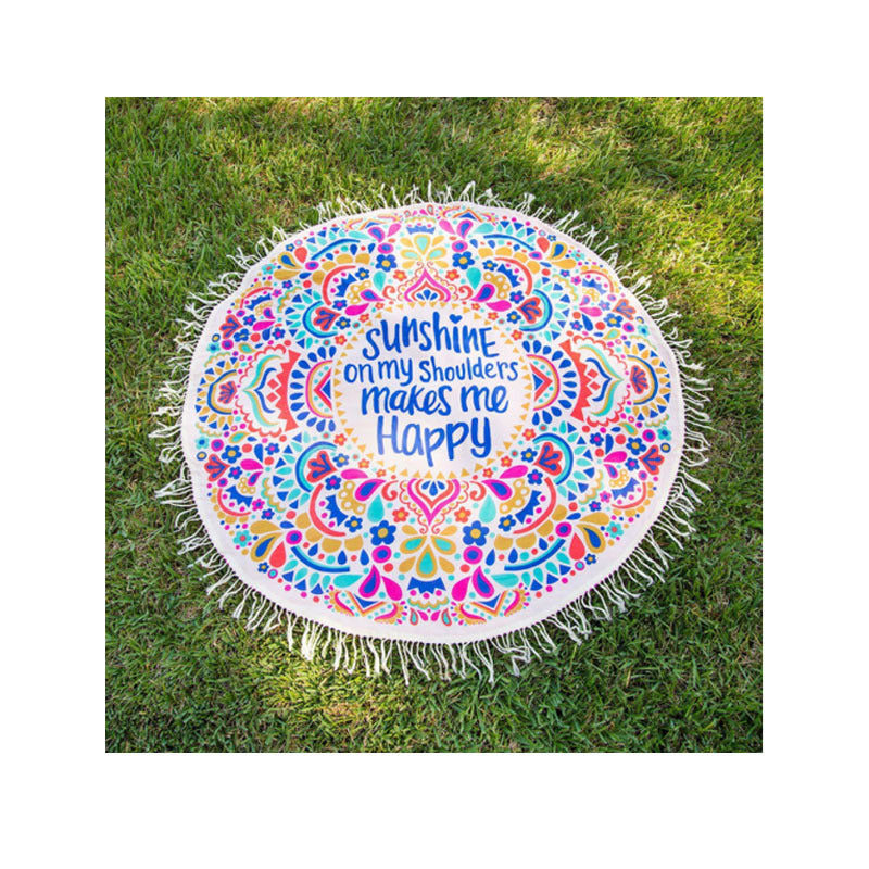 Unisex round beach blanket with colorful mandala design Bowlift