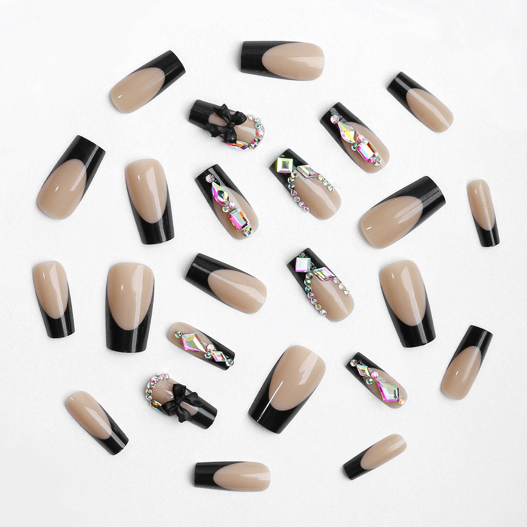 Glamorous artificial nail set with sparkling rhinestone and bow decorations Bowlift