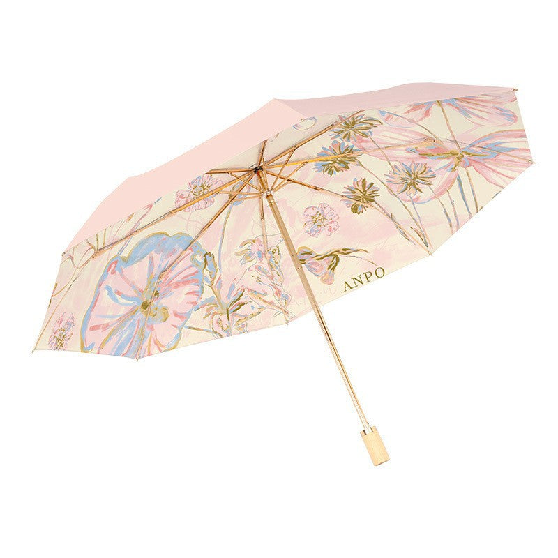 Women's Foldable Umbrella with Artistic Butterfly Design Bowlift