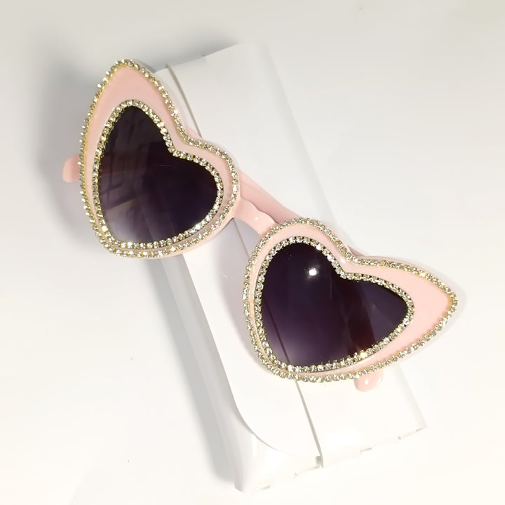 Rhinestone-Embellished Heart-Shaped Sunglasses Bowlift