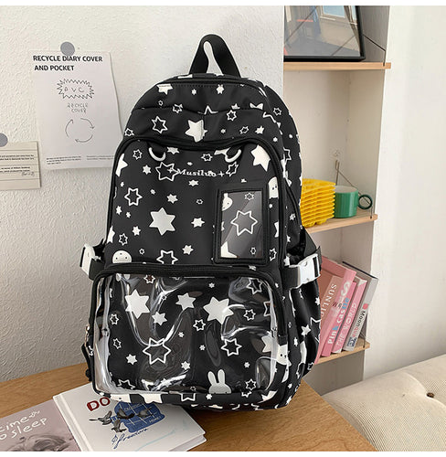 Star-Patterned Transparent Front Backpack Bowlift