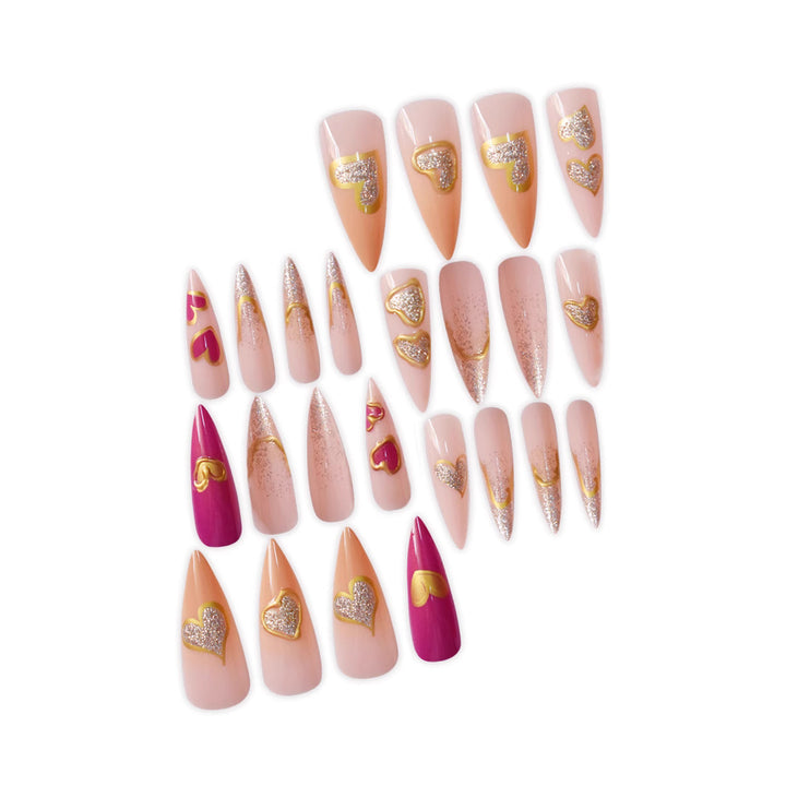 Heart-Embellished Acrylic Press-On Nails Bowlift