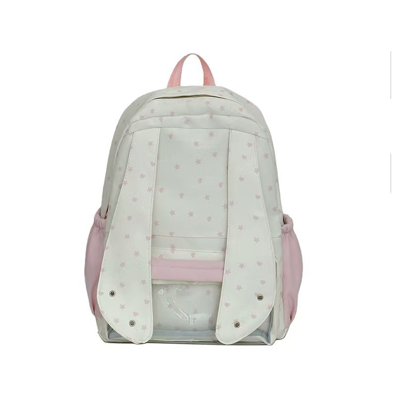 Backpack with Loving Bunny Design and Transparent Compartments Bowlift