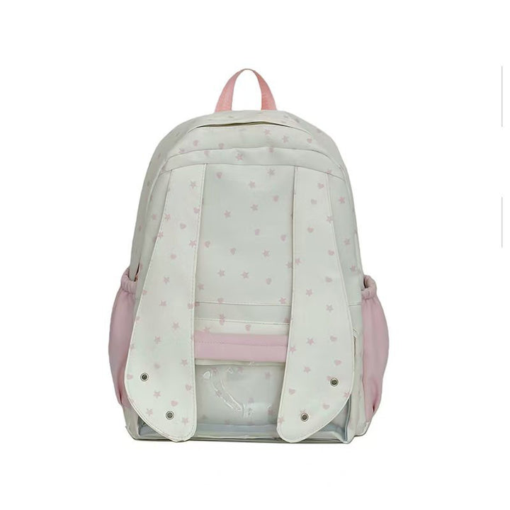 Backpack with Loving Bunny Design and Transparent Compartments Bowlift