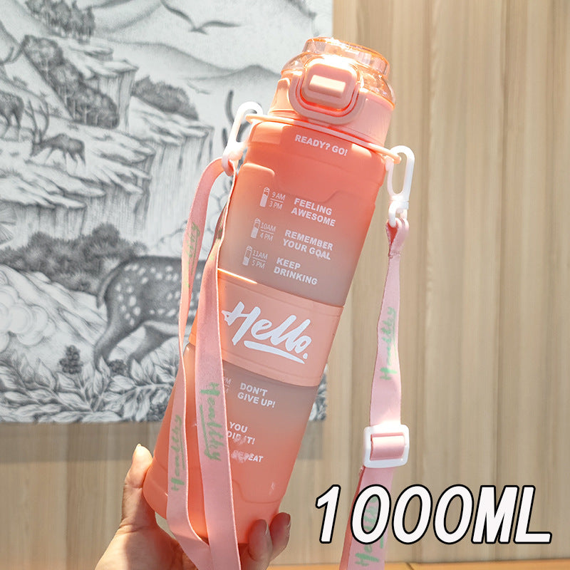 Women's motivation water bottle with time display and shoulder strap Bowlift