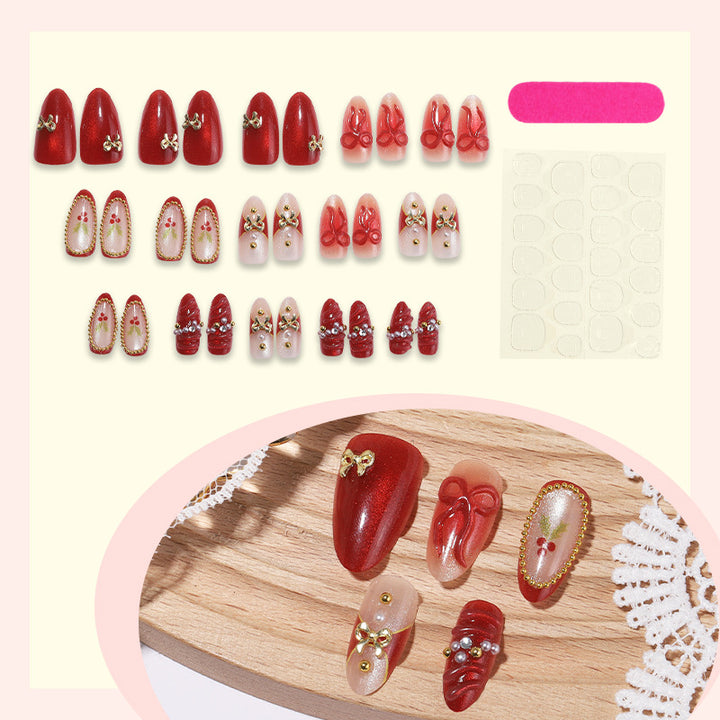 Decorative Press-On Nail Set with Holiday Designs Bowlift