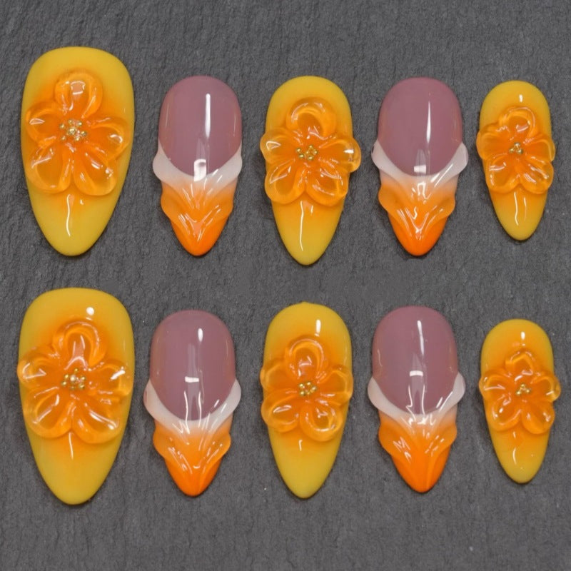 Artistic Floral and Star-Embellished Press-On Nail Set Bowlift