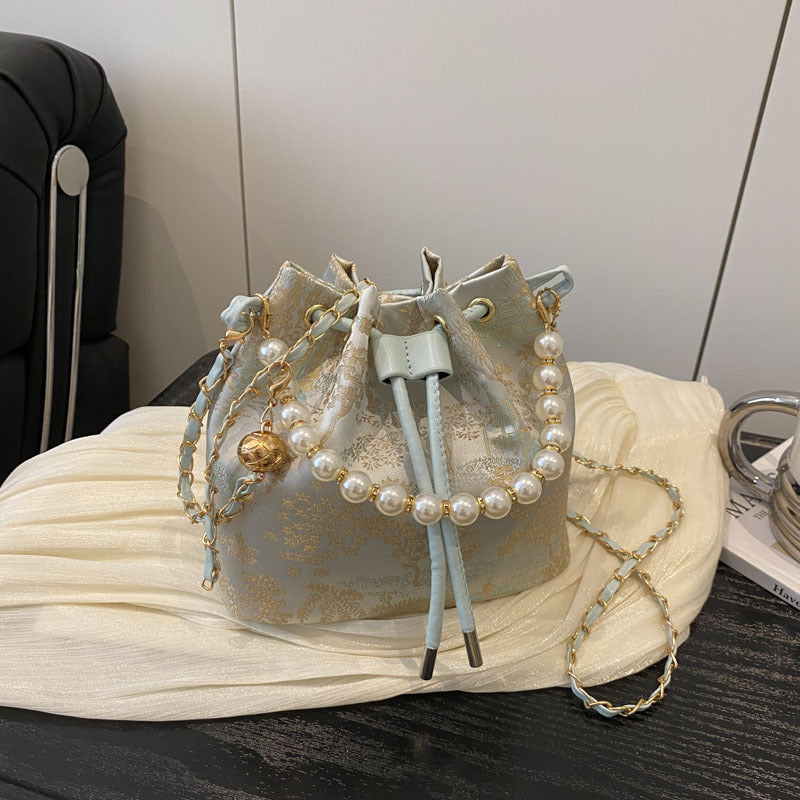 Elegant Floral Print Drawstring Bucket Bag Bowlift