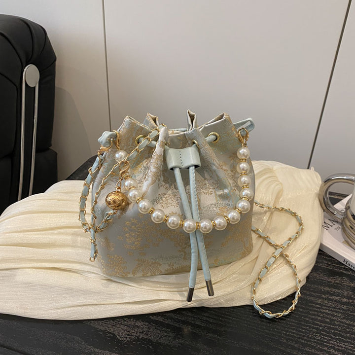 Elegant Floral Print Drawstring Bucket Bag Bowlift