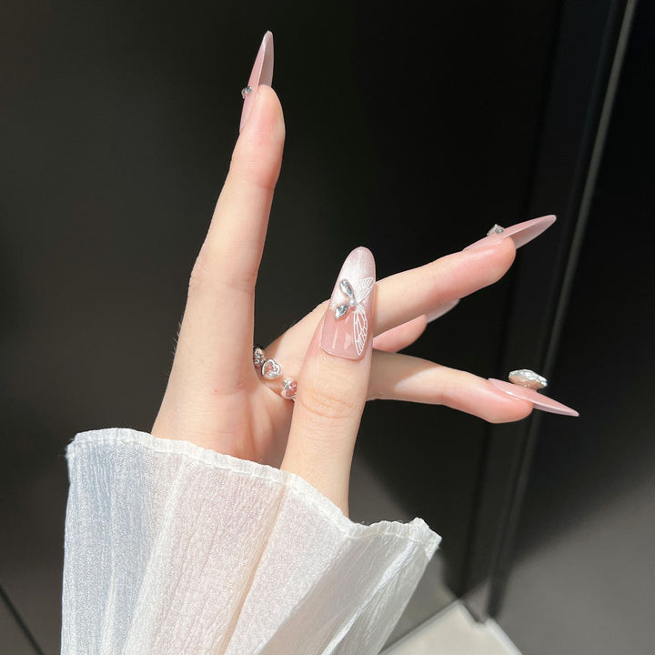 Artistic Crystal-Embellished Press-On Nail Design Bowlift