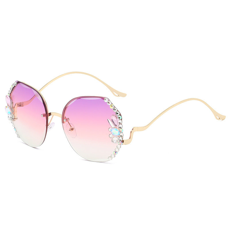 Women's Oversized Sunglasses with Decorative Stones Bowlift
