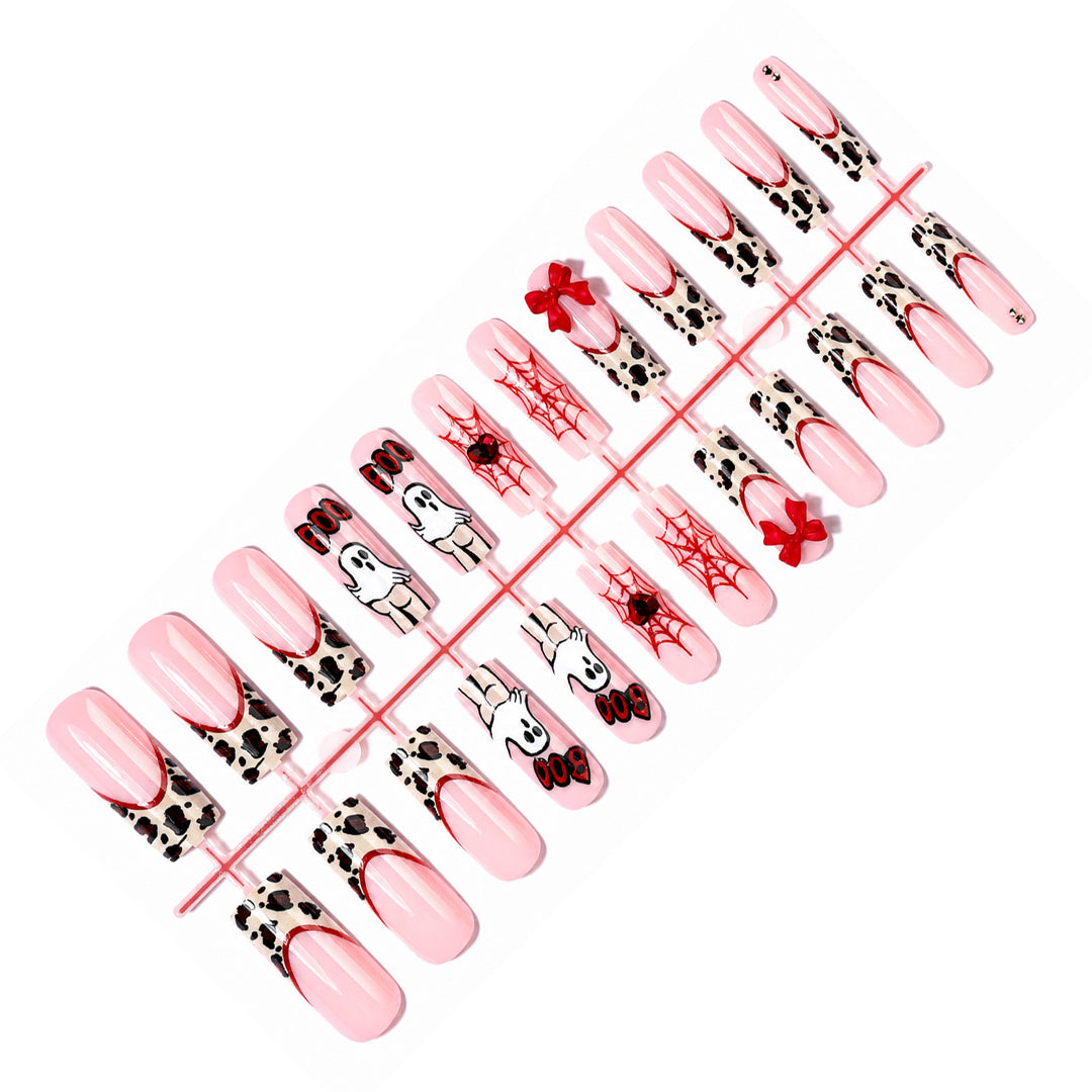 Themed Halloween Press-On Nail Set with Animal and Ghost Prints Bowlift