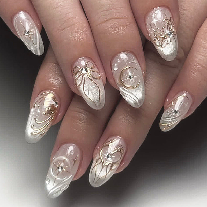 Premium Decorative Press-On Nail Art Set with Glamorous Accents Bowlift
