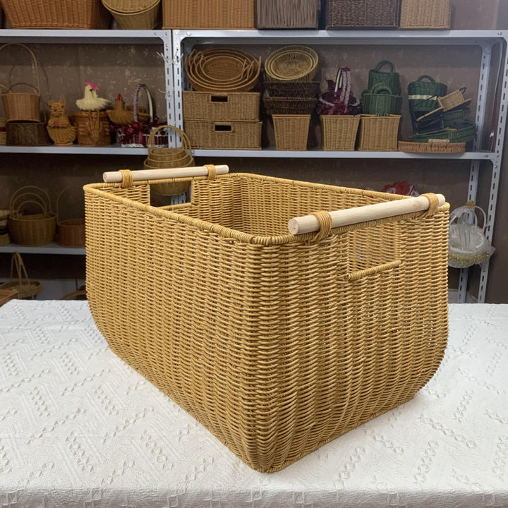 Handcrafted Woven Storage Basket with Wooden Handles Bowlift