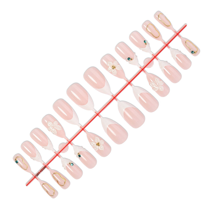 Acrylic nail set with elegant flower and rhinestone decorations Bowlift