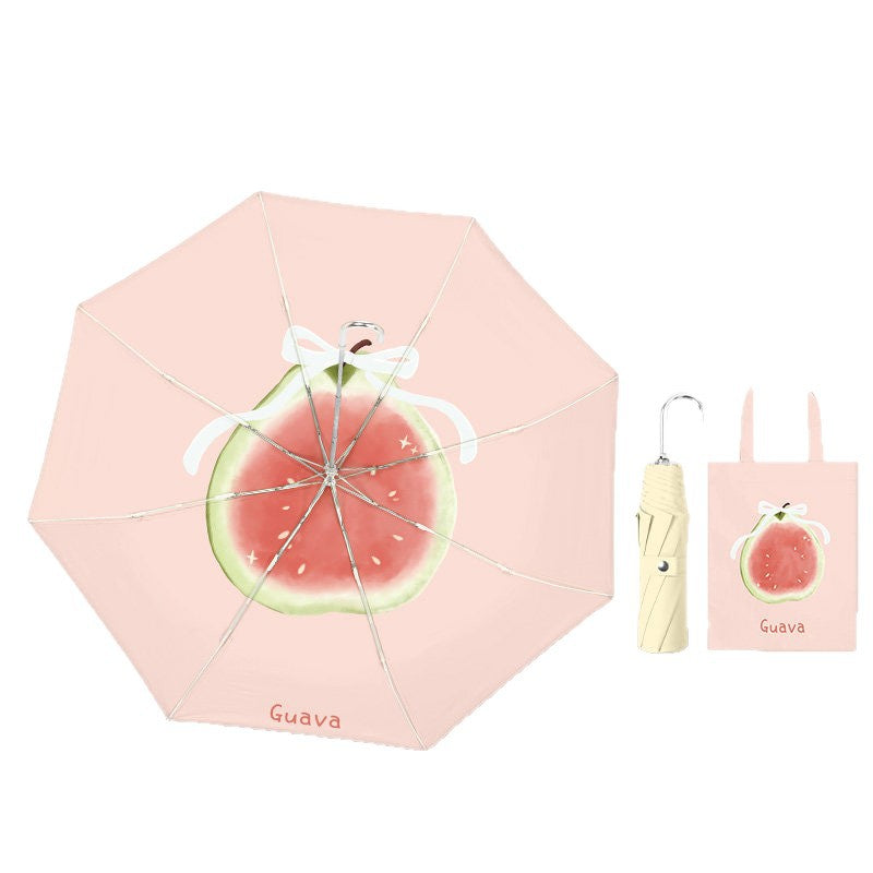 Women Folding Rain Umbrella with Creative Fruit Motif Bowlift