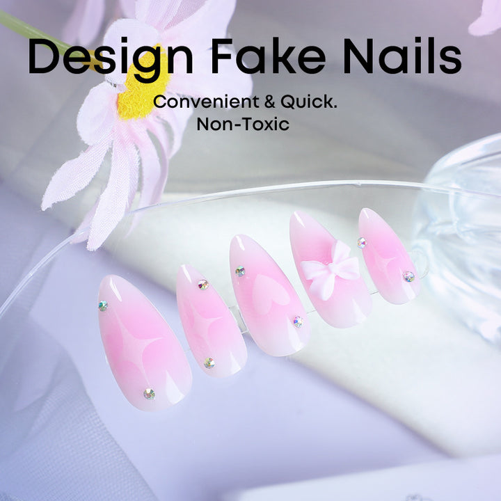 Acrylic nail set with delicate heart-shaped accents Bowlift