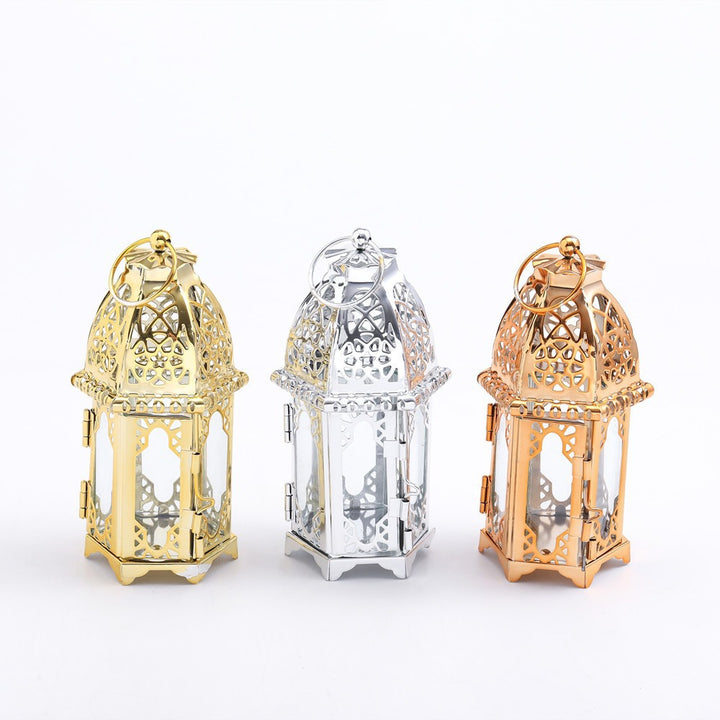 Intricate Cutwork Metal Tealight Lantern with Hinged Glass Panels Bowlift