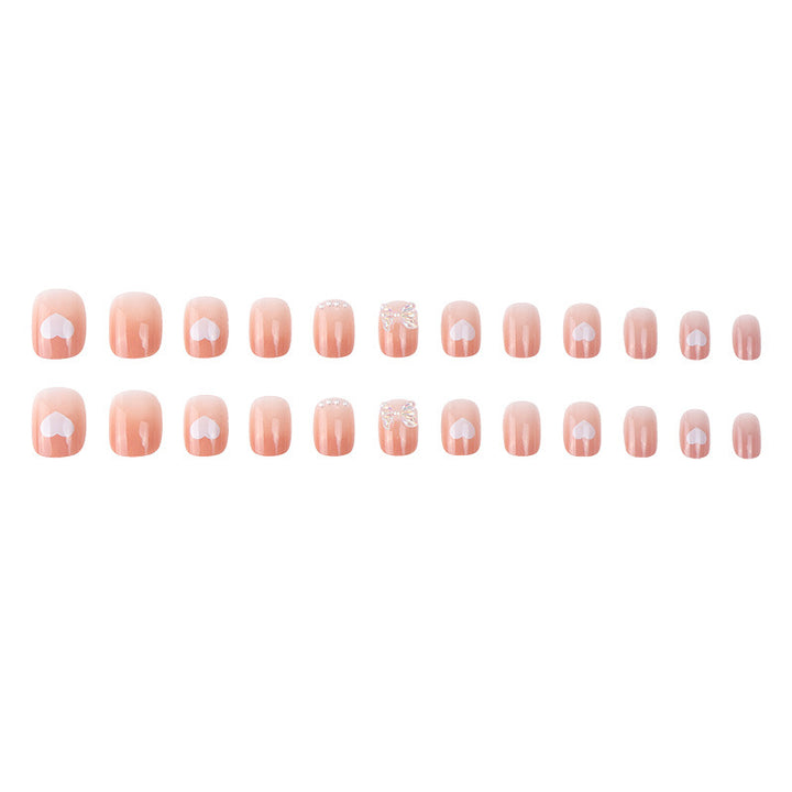 Heart-Design Glitter Press-On Nails Bowlift
